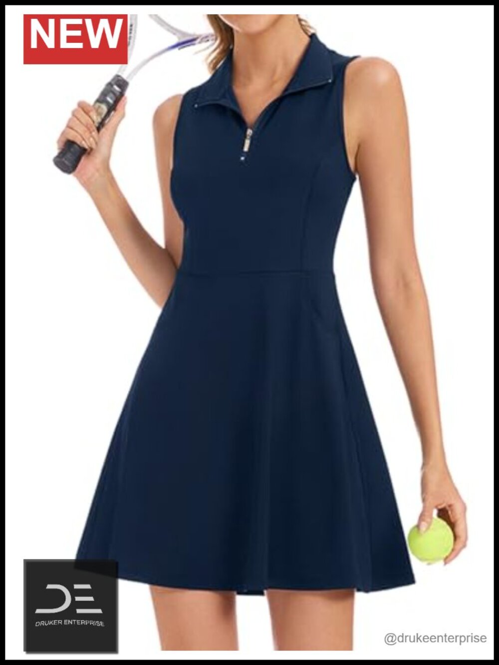 Women's Athletic Tennis Golf Dress with Shorts Pockets Sleeveless Quarter Zip